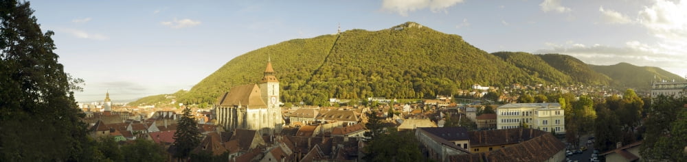 Elevated view of a town Brasov Brasov County Transylvania Romania Canvas Art - Panoramic Images (36 x 12)