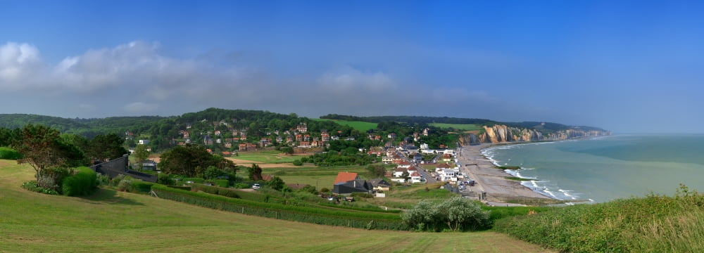 Elevated view of a town at coast Pourville Seine-Maritime Haute-Normandy France Canvas Art - Panoramic Images (27 x 9)