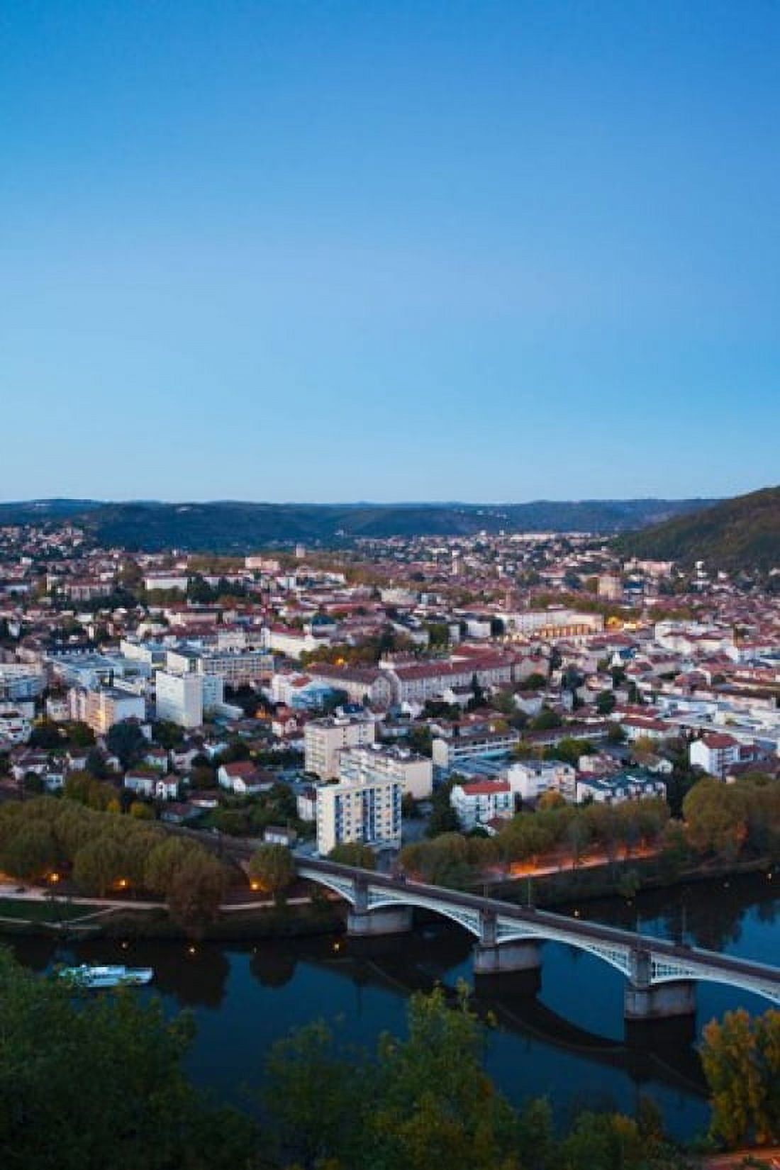 Elevated view of a town at dusk Cahors Lot Midi-Pyrenees France Canvas Art - Panoramic Images (24 x 36)