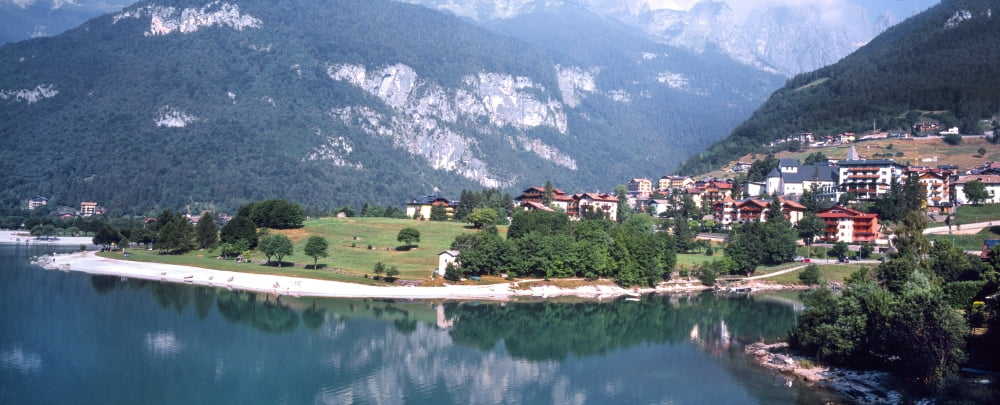 Elevated view of a town on hill Molveno Trentino Italy Canvas Art - Panoramic Images (36 x 12)