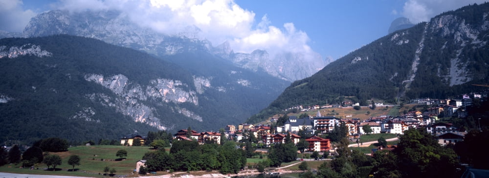 Elevated view of a town on hill Molveno Trentino Italy Canvas Art - Panoramic Images (36 x 12)
