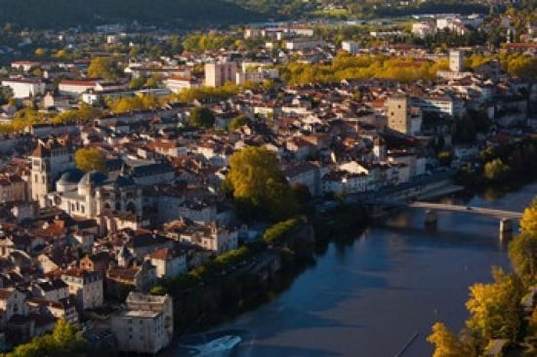Elevated view of a town viewed from Mont St-Cyr Cahors Lot Midi-Pyrenees France Canvas Art - Panoramic Images (36 x 24)