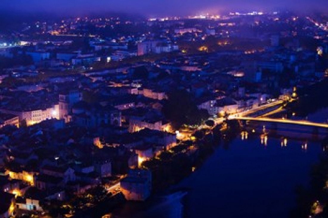 Elevated view of a town viewed from Mont St-Cyr at dawn Cahors Lot Midi-Pyrenees France Canvas Art - Panoramic Images (36 x 24)