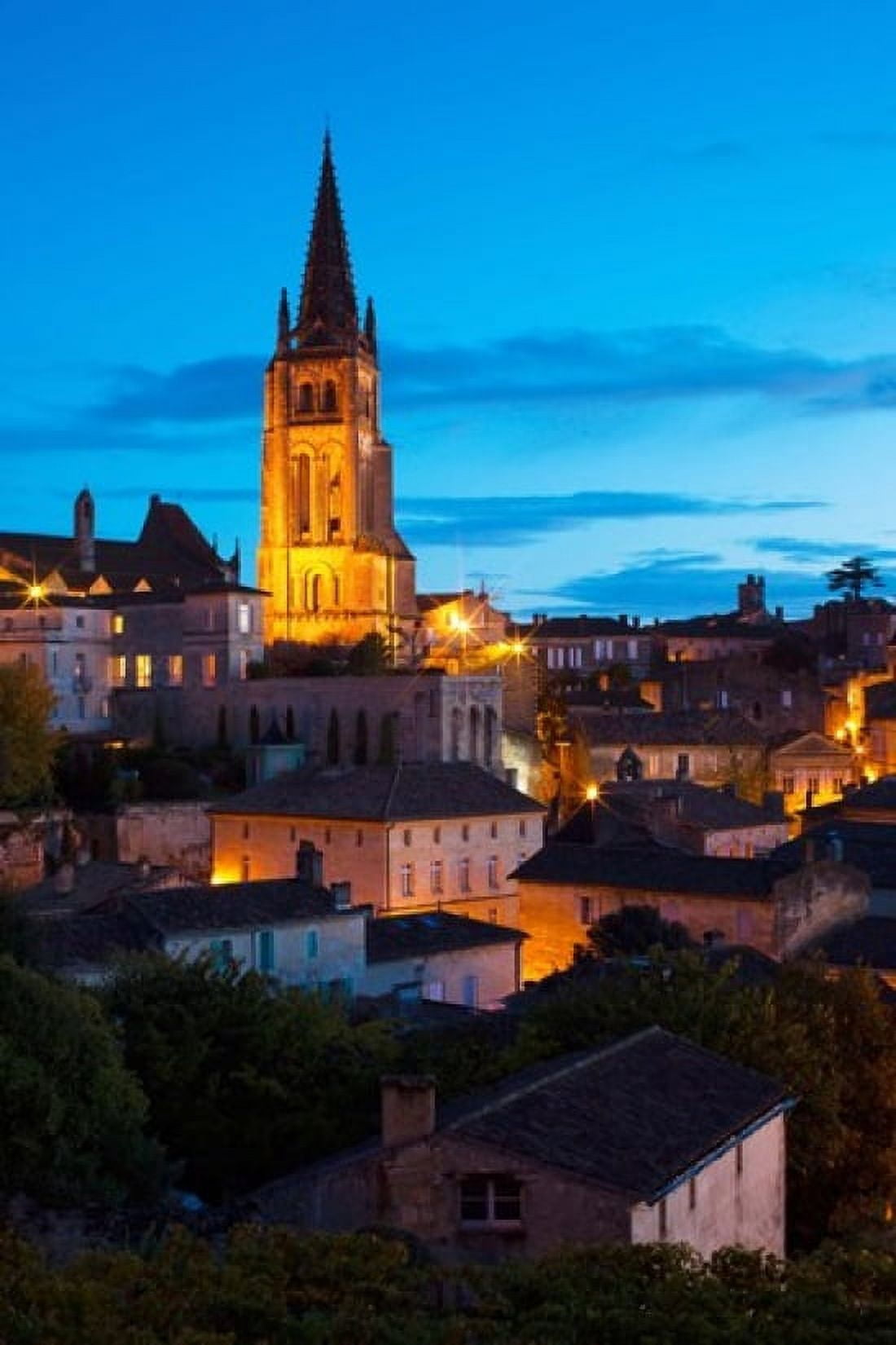 Elevated view of a town with Eglise Monolithe church at dawn Saint-Emilion Gironde Aquitaine France Canvas Art - Panoramic Images (24 x 36)