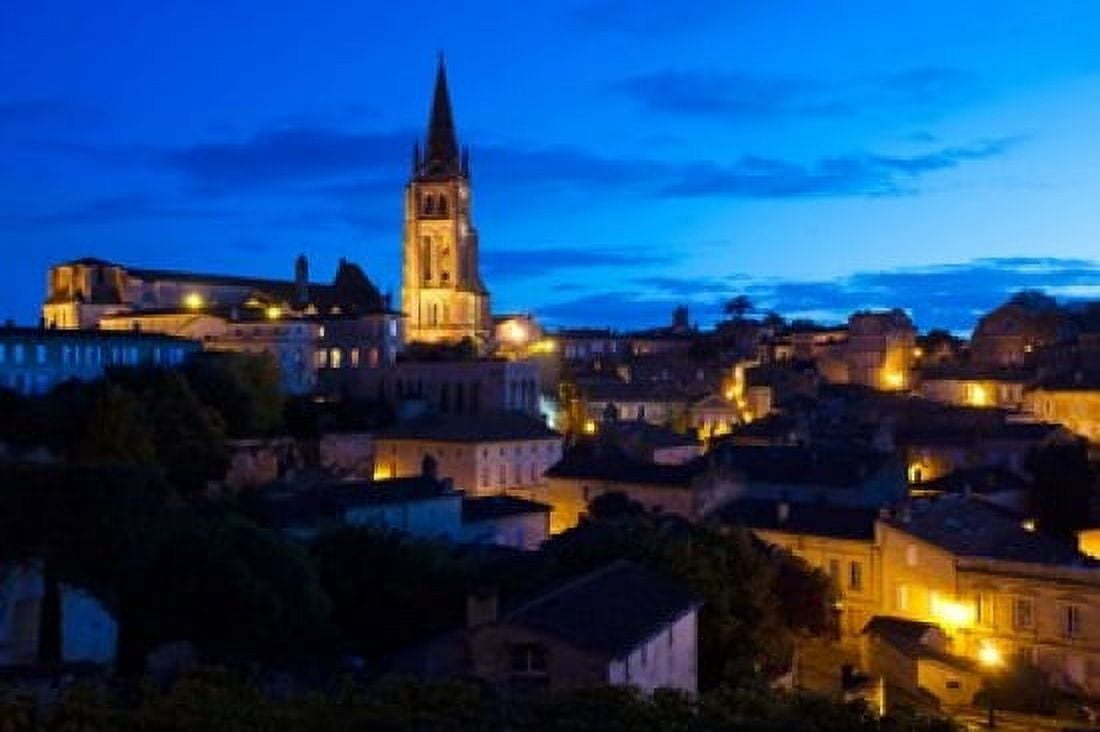 Elevated view of a town with Eglise Monolithe church at dawn Saint-Emilion Gironde Aquitaine France Canvas Art - Panoramic Images (36 x 24)
