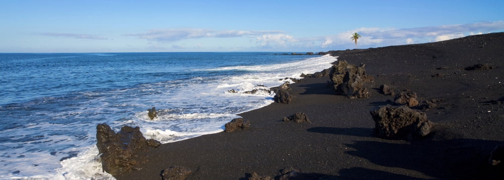 Elevated view of beach Keawaiki Bay Black Sand Beach Kohala Big Island Hawaii USA Canvas Art - Panoramic Images (27 x 9)