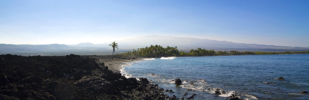 Elevated view of beach Keawaiki Bay Black Sand Beach Kohala Big Island Hawaii USA Canvas Art - Panoramic Images (36 x 12)