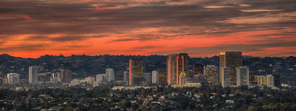 Elevated view of buildings in city Century City Hollywood Hills Los Angeles California USA Canvas Art - Panoramic Images (27 x 9)