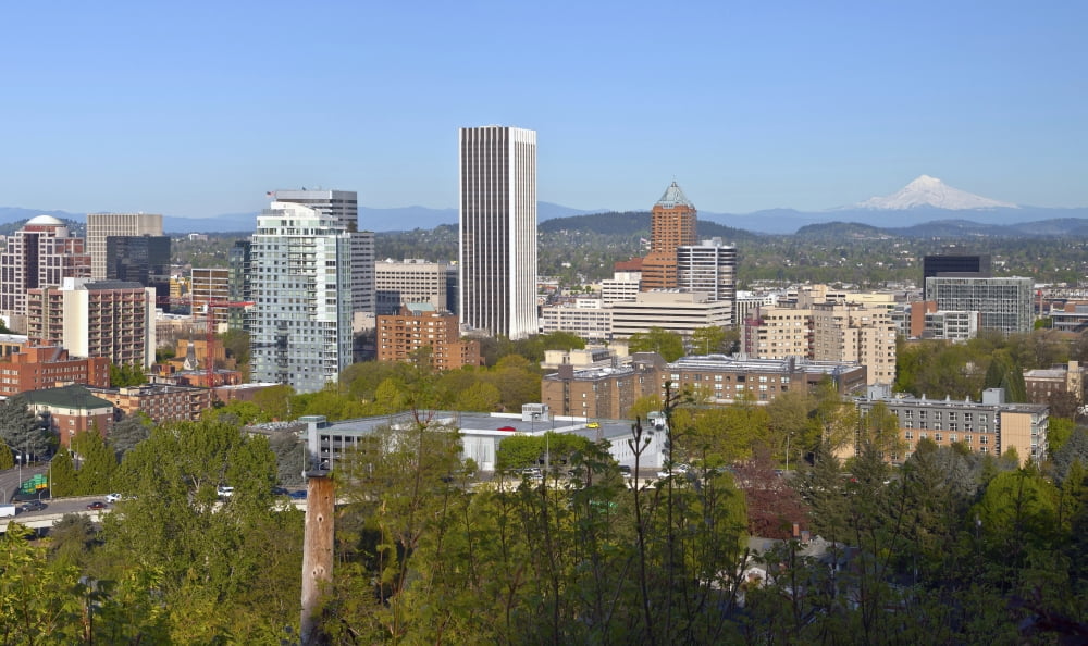 Elevated view of buildings in the city Portland Oregon USA Canvas Art - Panoramic Images (20 x 12)