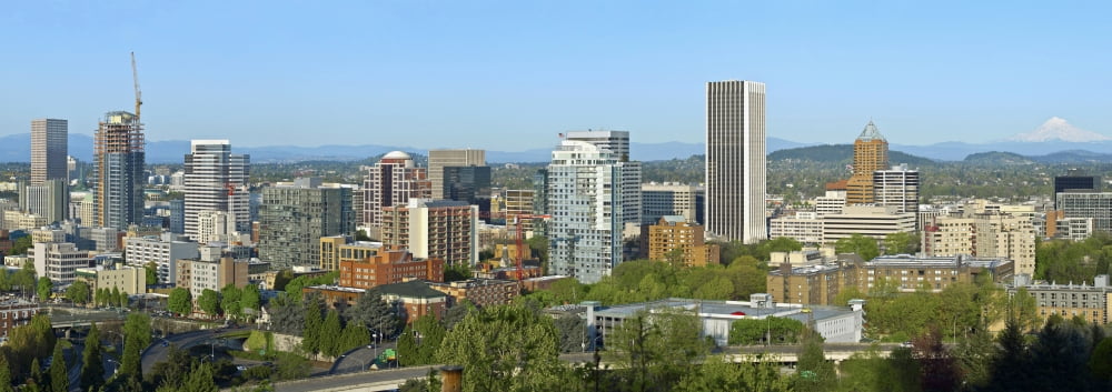 Elevated view of buildings in the city Portland Oregon USA Canvas Art - Panoramic Images (27 x 9)