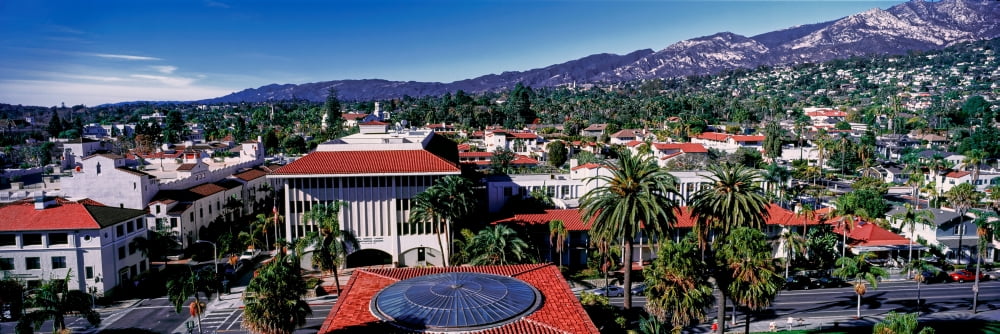 Elevated view of buildings in the city Santa Barbara California USA Canvas Art - Panoramic Images (6 x 18)