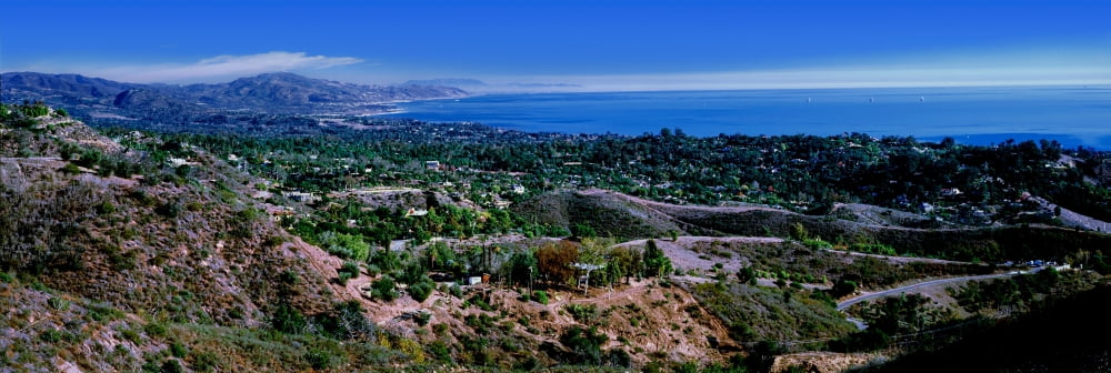 Elevated view of city at coast Santa Barbara California USA Canvas Art - Panoramic Images (6 x 18)