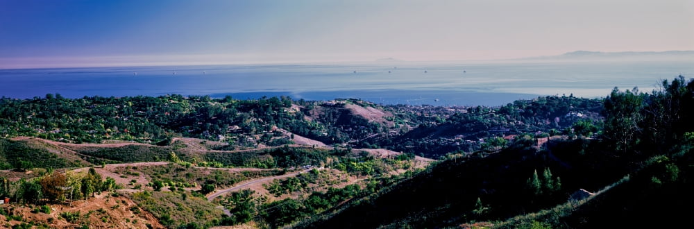 Elevated view of city at coast Santa Barbara California USA Canvas Art - Panoramic Images (6 x 18)