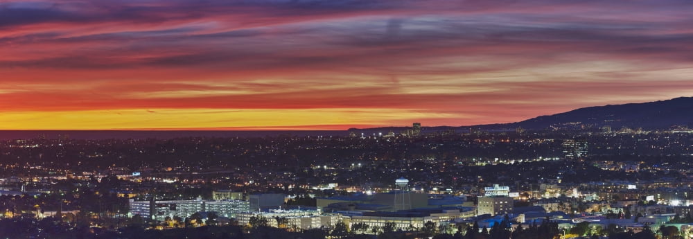 Elevated view of city at dusk Los Angeles California USA Canvas Art - Panoramic Images (36 x 12)