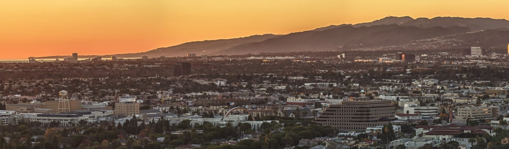 Elevated view of city at sunset Los Angeles California USA Canvas Art - Panoramic Images (27 x 9)