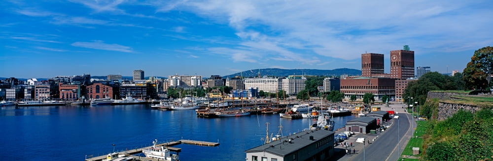 Elevated view of city at the waterfront Oslo Norway Canvas Art - Panoramic Images (6 x 18)