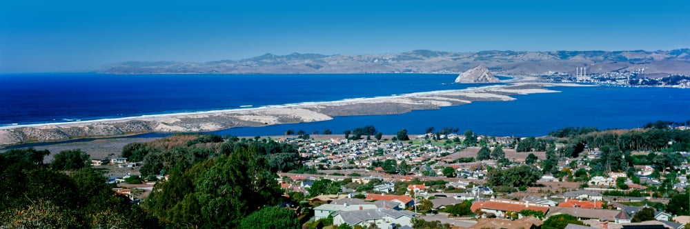 Elevated view of city at waterfront Morro Bay San Luis Obispo County California USA Canvas Art - Panoramic Images (12 x 36)