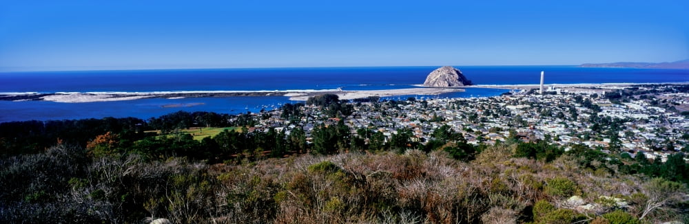 Elevated view of city at waterfront Morro Bay San Luis Obispo County California USA Canvas Art - Panoramic Images (12 x 36)