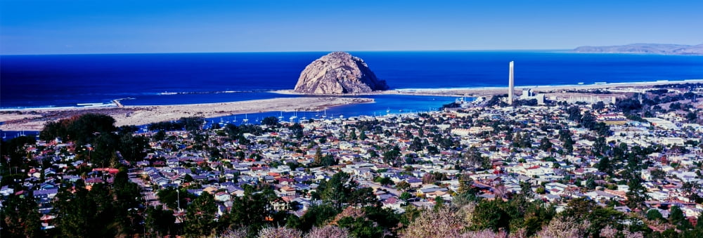 Elevated view of city at waterfront Morro Bay San Luis Obispo County California USA Canvas Art - Panoramic Images (6 x 18)