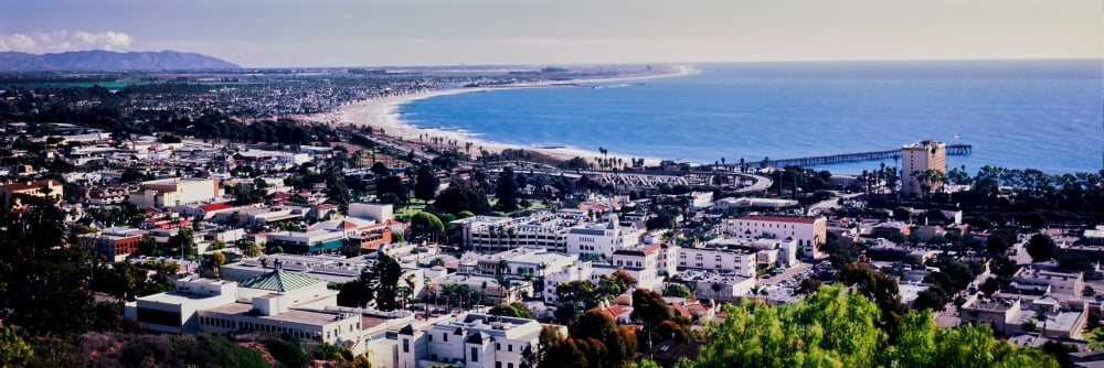 Elevated view of city at waterfront Ventura California USA Canvas Art - Panoramic Images (12 x 36)