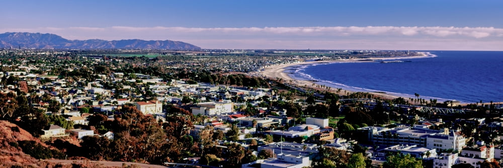 Elevated view of city at waterfront Ventura California USA Canvas Art - Panoramic Images (6 x 18)