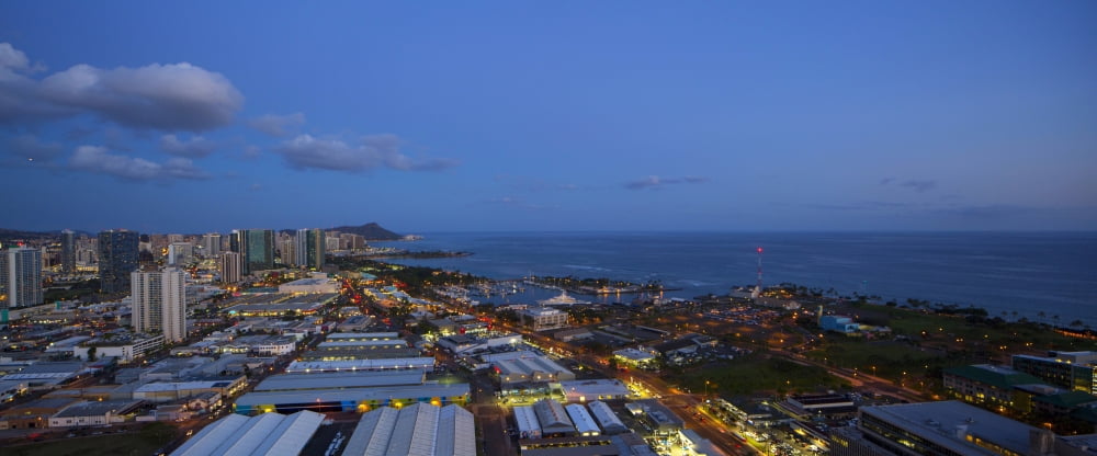 Elevated view of city lit up at night Honolulu Oahu Hawaii USA Canvas Art - Panoramic Images (27 x 9)