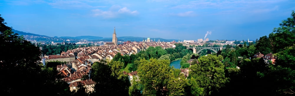 Elevated view of cityscape Bern Switzerland Canvas Art - Panoramic Images (6 x 18)