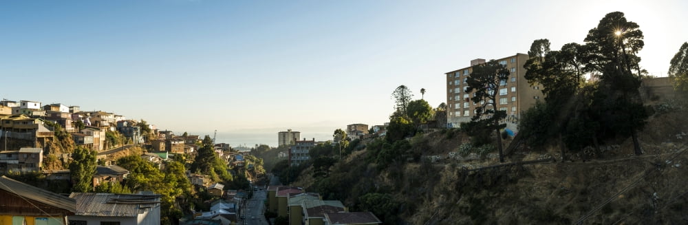 Elevated view of cityscape Cerro Cordillera Valparaiso Central Coast Chile Canvas Art - Panoramic Images (36 x 12)