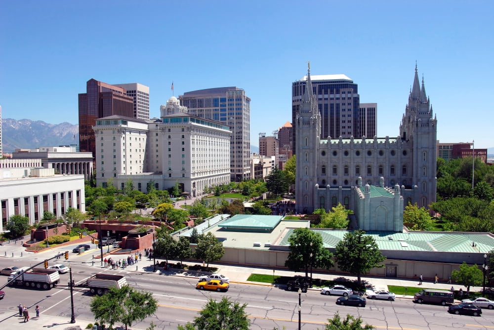 Elevated view of cityscape Salt Lake City Utah USA Canvas Art - Panoramic Images (18 x 24)