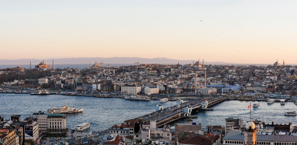 Elevated view of cityscape from the Galata Tower Beyoglu Istanbul Turkey Canvas Art - Panoramic Images (12 x 24)