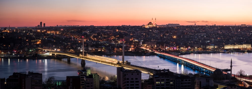 Elevated view of cityscape from the Galata Tower Beyoglu Istanbul Turkey Canvas Art - Panoramic Images (13 x 36)