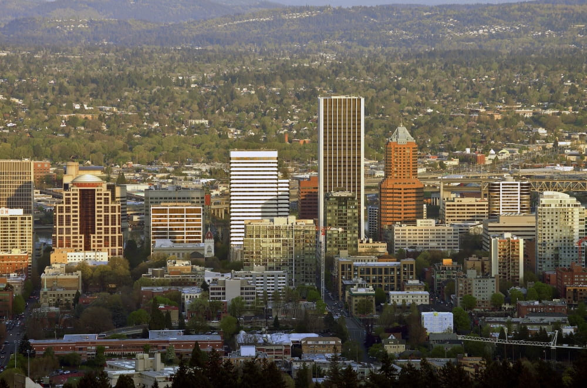 Elevated view of downtown skyline from Pittock Mansion Portland Oregon USA Canvas Art - Panoramic Images (9 x 27)