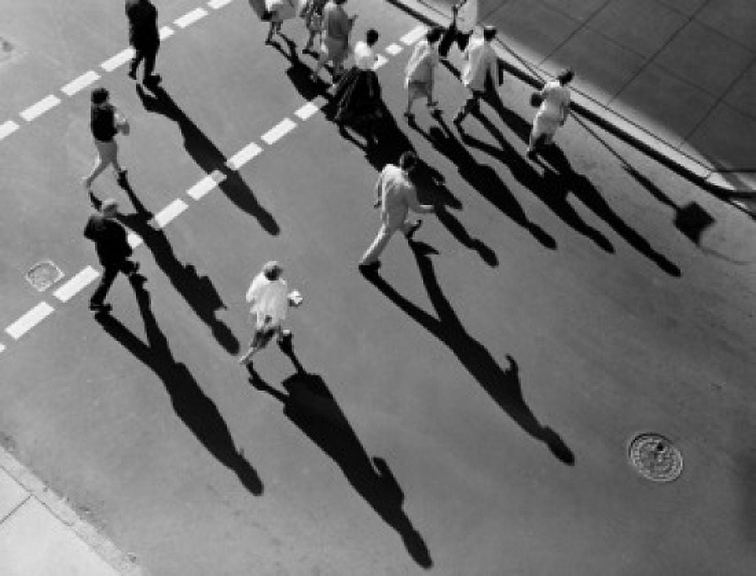 Elevated view of group of workers crossing parking lot Canvas Art - (24 x 36)