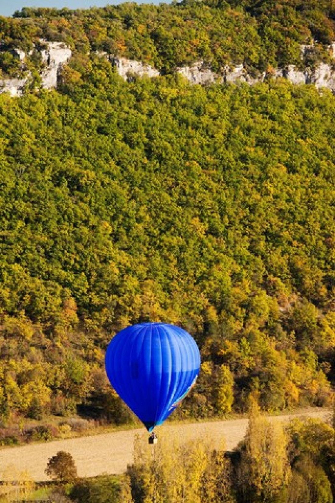 Elevated view of hot air balloon over Dordogne River Valley Castelnaud-la-Chapelle Dordogne Aquitaine France Canvas Art - Panoramic Images (24 x 36)