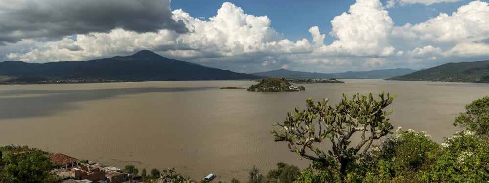 Elevated view of island in a lake Janitzio Island Lake Patzcuaro Michoacan State Mexico Canvas Art - Panoramic Images (36 x 12)
