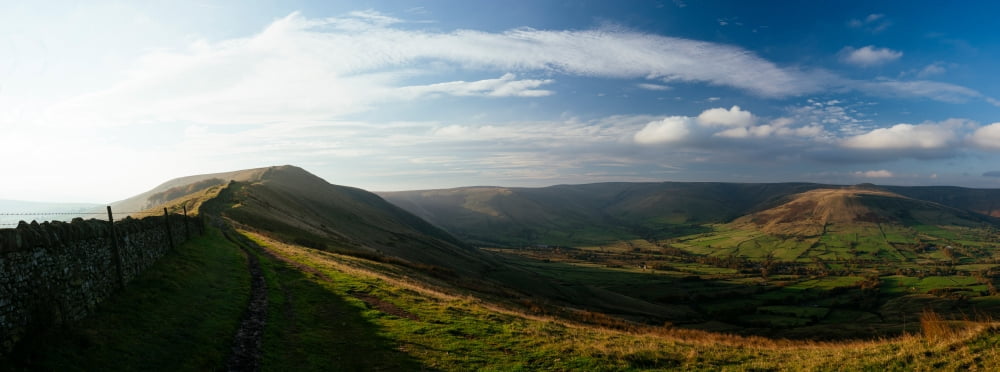 Elevated view of landscape from Mam Tor Peak District Derbyshire England Canvas Art - Panoramic Images (12 x 30)