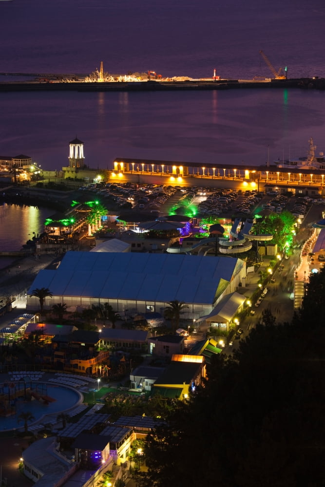 Elevated view of port at sunset Lighthouse Beach Sochi Black Sea Coast Krasnodar Krai Russia Canvas Art - Panoramic Images (36 x 12)