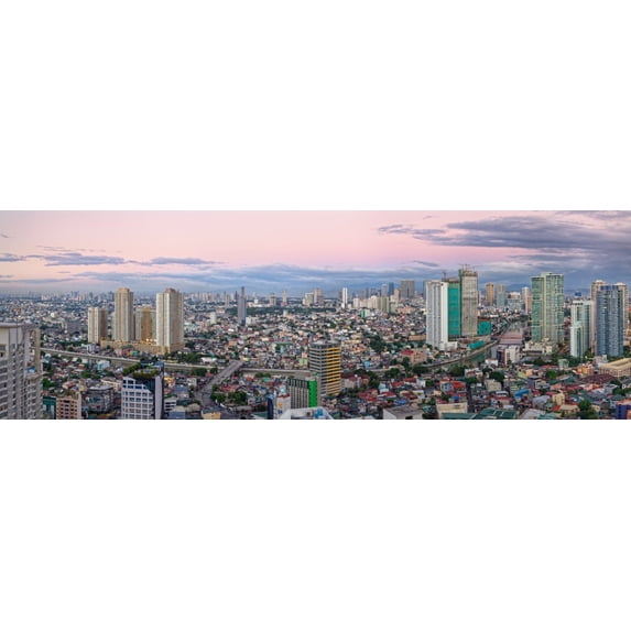 Elevated view of skylines in a city, Makati, Metro Manila, Manila, Philippines Poster Print (12 x 36)