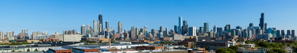 Elevated view of skylines seen from Morton Salt Chicago Cook County Illinois USA Canvas Art - Panoramic Images (8 x 44)