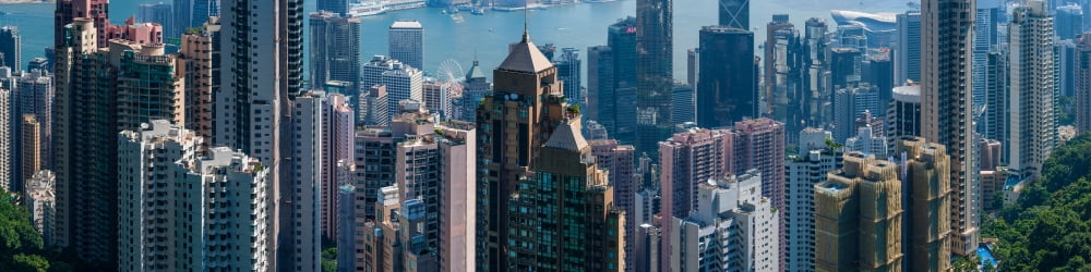 Elevated view of skyscrapers Hong Kong China Canvas Art - Panoramic Images (10 x 40)