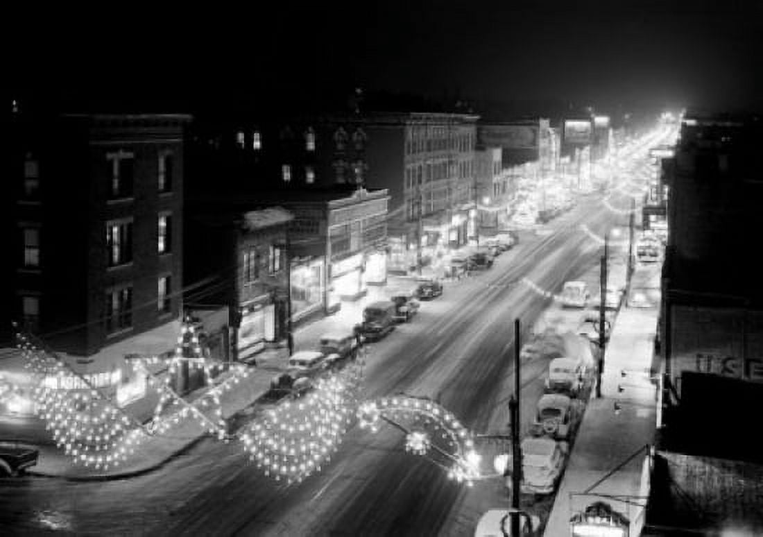 Elevated view of street with Christmas decorations at night Canvas Art - (18 x 24)
