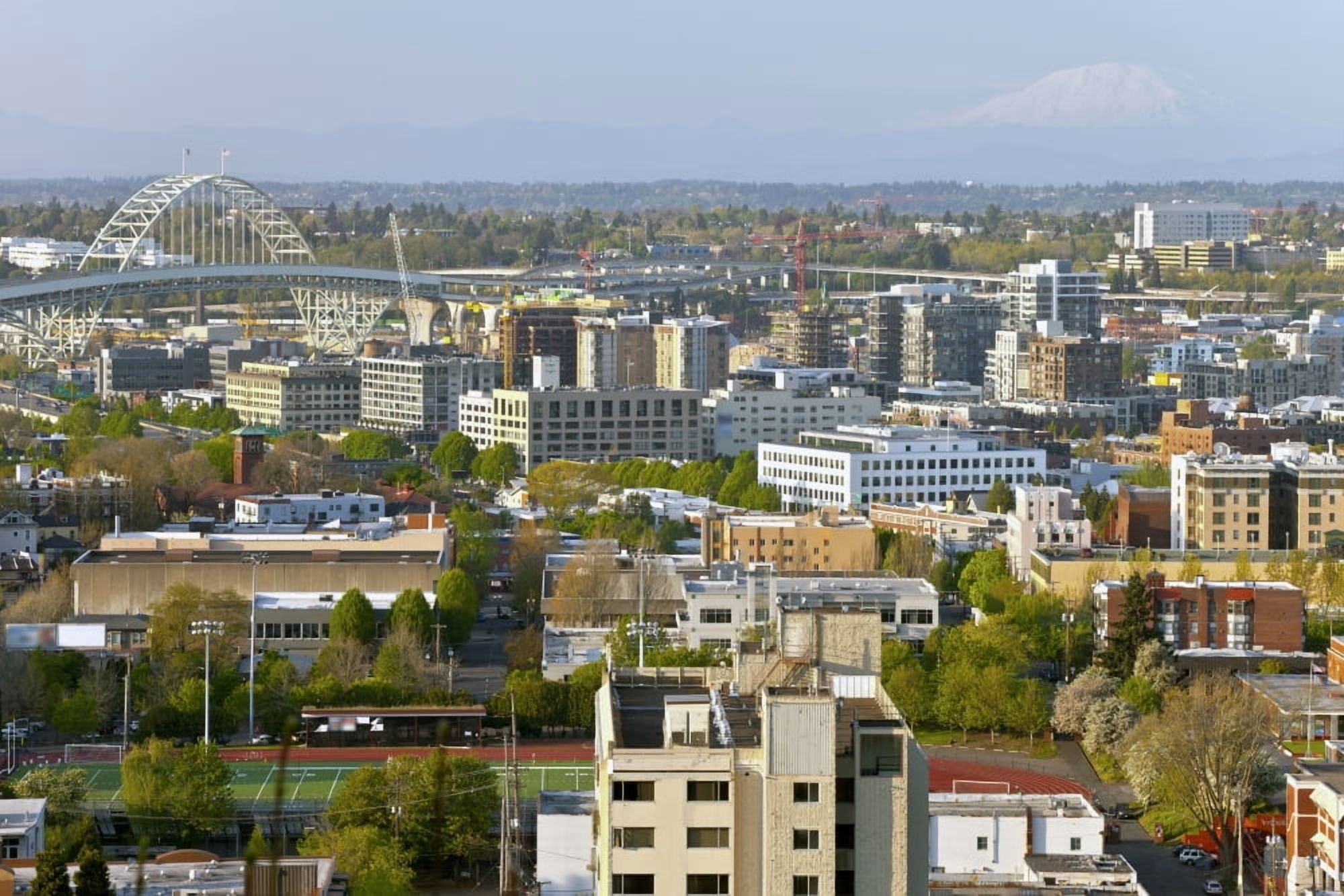 Elevated view of the Fremont Bridge and industrial area Portland Oregon USA Canvas Art - Panoramic Images (27 x 9)