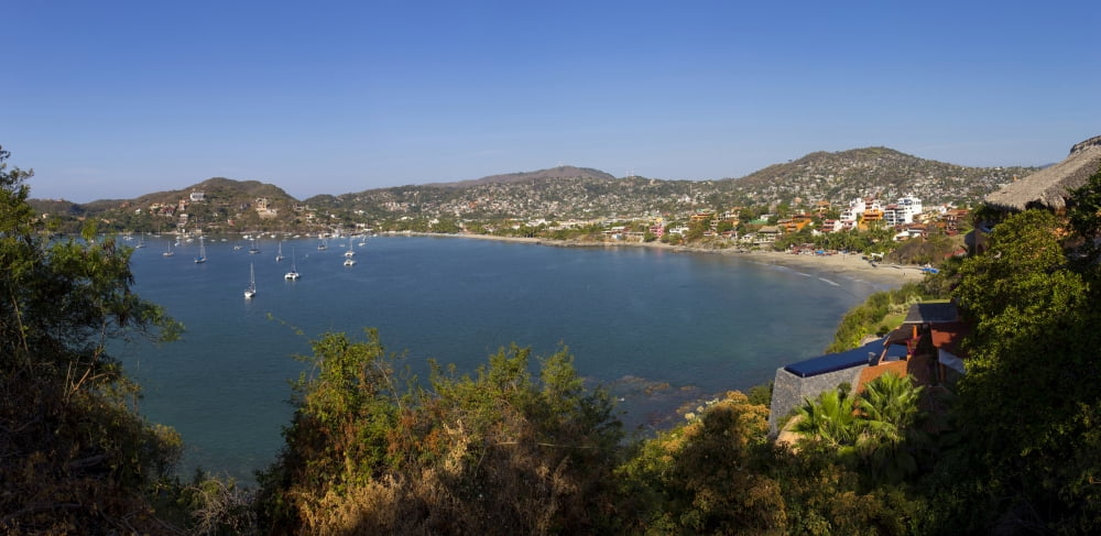 Elevated view of the Playa La Madera Zihuatanejo Guerrero Mexico Canvas Art - Panoramic Images (36 x 12)