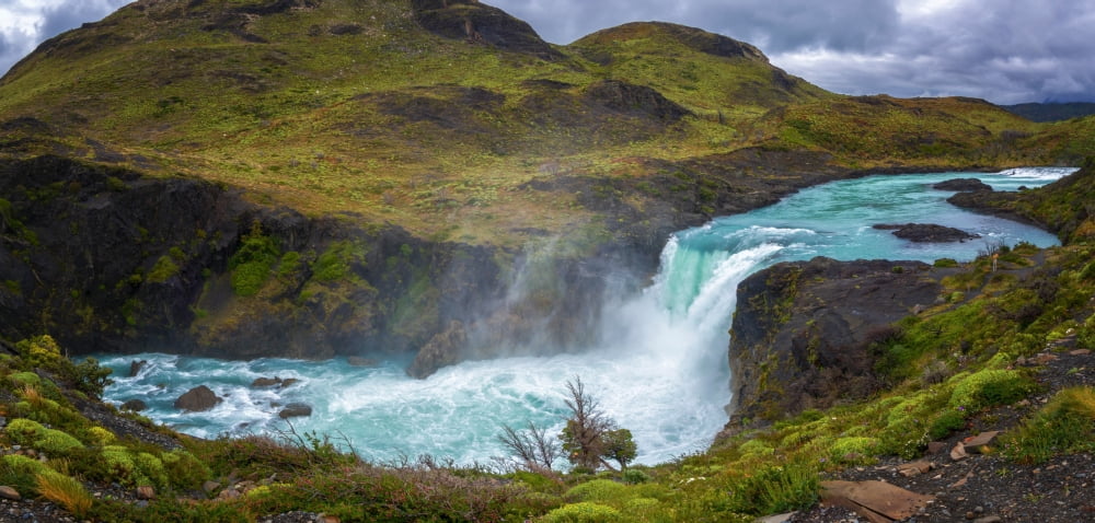 Elevated view of the Salto Grande falls Paine River Torres del Paine National Park Patagonia Chile Canvas Art - Panoramic Images (12 x 24)