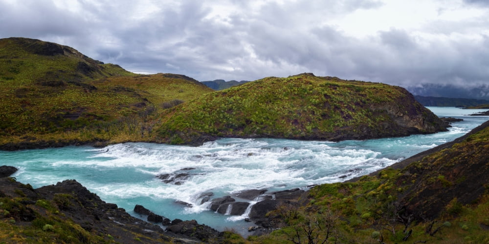 Elevated view of the Salto Grande falls Paine River Torres del Paine National Park Patagonia Chile Canvas Art - Panoramic Images (12 x 24)