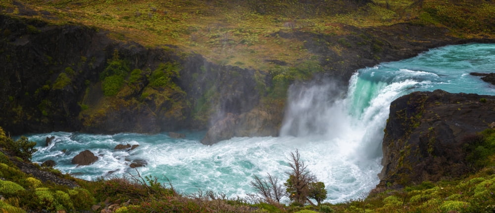 Elevated view of the Salto Grande falls Paine River Torres del Paine National Park Patagonia Chile Canvas Art - Panoramic Images (6 x 15)