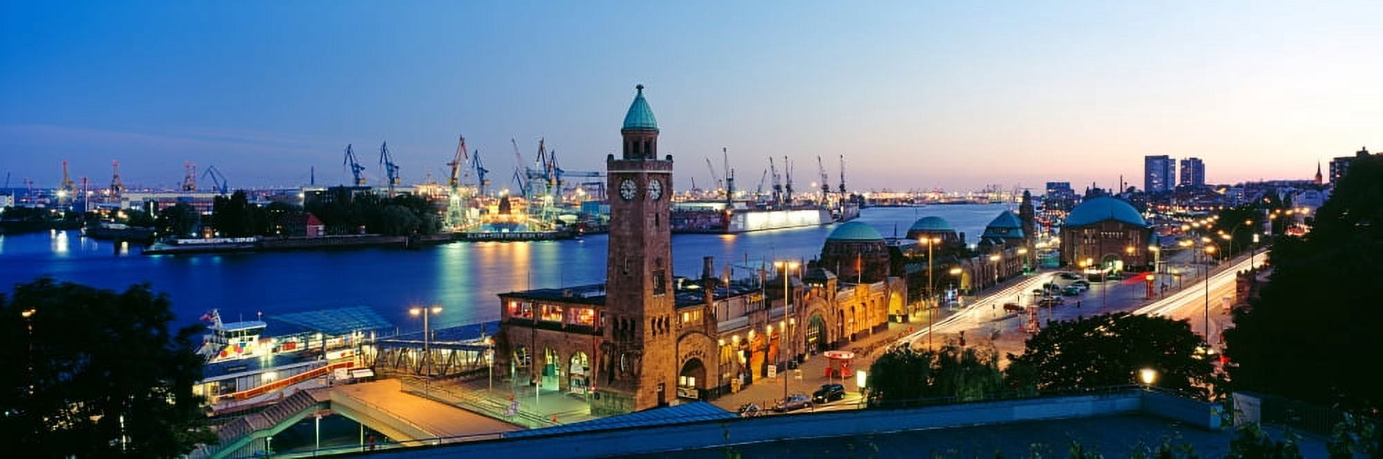 Elevated view of the St Pauli Piers and Port of Hamburg Elbe River Hamburg Germany Canvas Art - Panoramic Images (6 x 18)