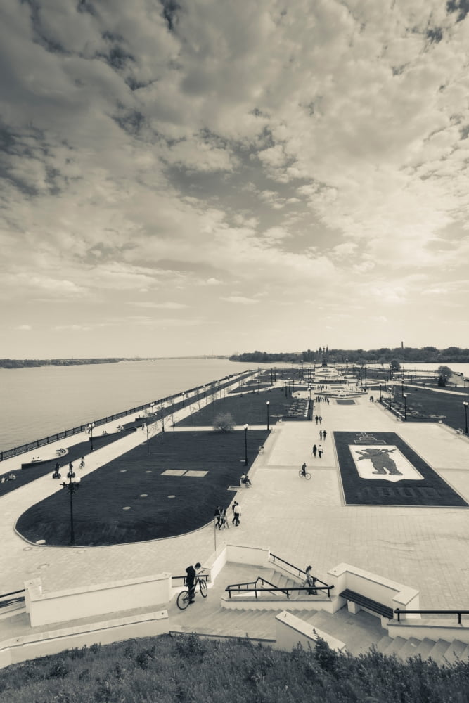Elevated view of the Strelka Volga Riverfront Yaroslavl Russia Canvas Art - Panoramic Images (36 x 12)