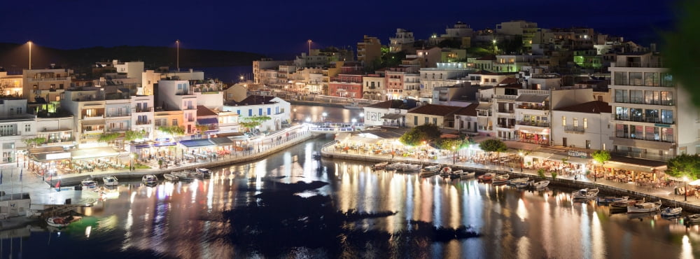Elevated view of the Voulismeni Lake Agios Nikolaos Lasithi Crete Greece Canvas Art - Panoramic Images (36 x 12)