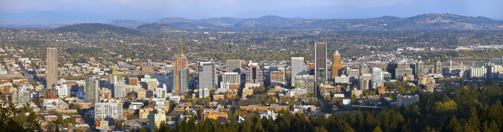 Elevated view of the city from Pittock Mansion Portland Oregon USA Canvas Art - Panoramic Images (36 x 12)